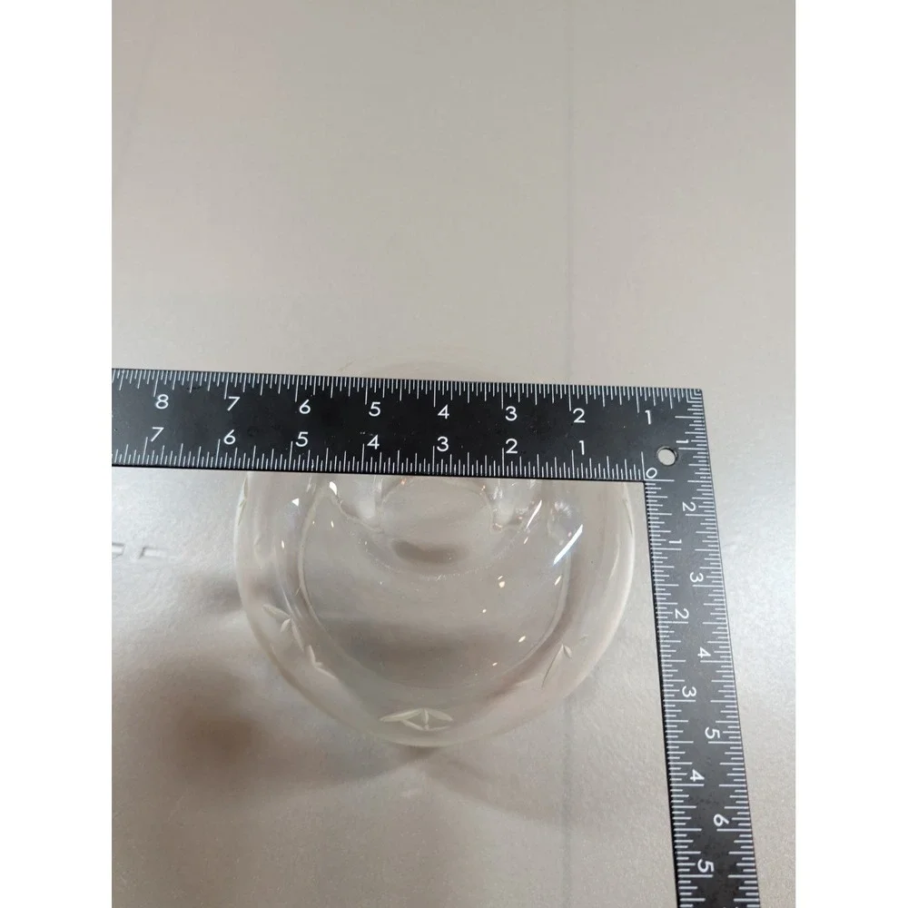 Vintage Etched Glass Rose Bowl Round Clear‎ Vase Wheat Leaf Pattern 4 Inch